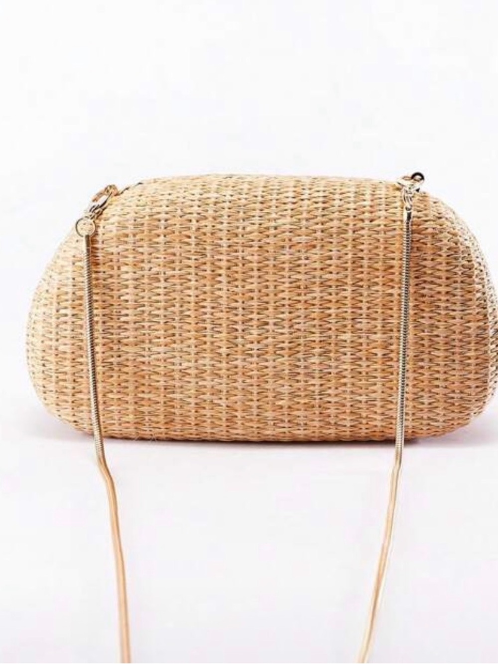Womens Straw Clutch chain crossbody purse bag with Gold Accent summer vacation - Picture 3 of 7